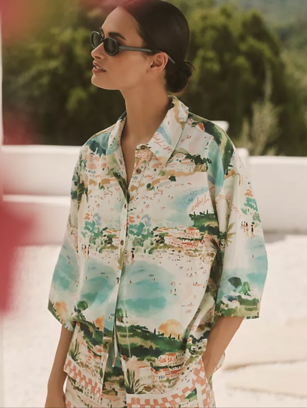 Celandine Anthropologie Linen Blend Printed Buttondown Shirt